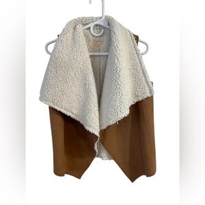 Copper Key Sherpa Vest Girls 14–16 Brown Faux Suede Lined Cozy Layer